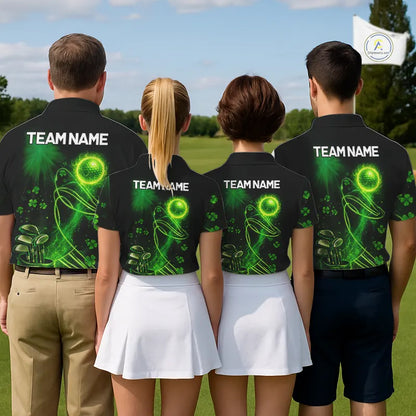 Green shamrock lightning thunder St Patrick's Day custom matching golf polo shirts for couples NQS11415