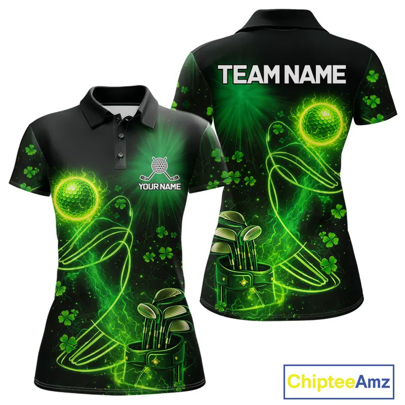 Green shamrock lightning thunder St Patrick's Day Women Golf Polo Shirts custom ladies golf outfits NQS11415