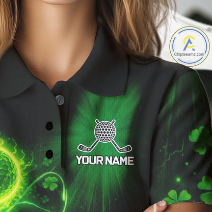 Green shamrock lightning thunder St Patrick's Day Women Golf Polo Shirts custom ladies golf outfits NQS11415