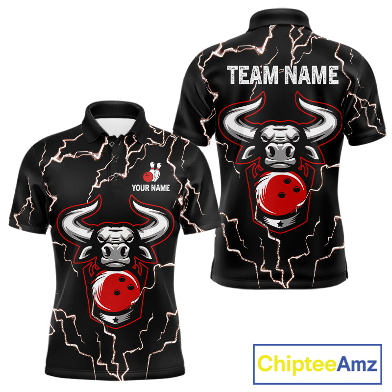 Bowling Bull Thunder Lightning Black and Red Bowling shirts for men custom Bowling Team League Jersey NQS11417