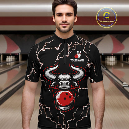 Bowling Bull Thunder Lightning Black and Red Bowling shirts for men custom Bowling Team League Jersey NQS11417