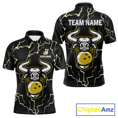 Bowling Bull Thunder Lightning Black & Yellow Bowling shirt for men custom Bowling Team League Jersey NQS11418