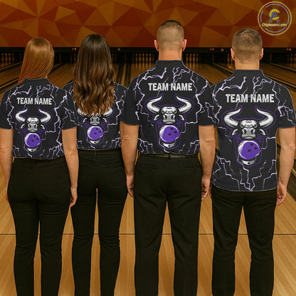 Bowling Bull Thunder Lightning Black & Purple Bowling shirt for men custom Bowling Team League Jersey NQS11419