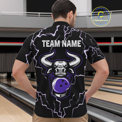 Bowling Bull Thunder Lightning Black & Purple Bowling shirt for men custom Bowling Team League Jersey NQS11419