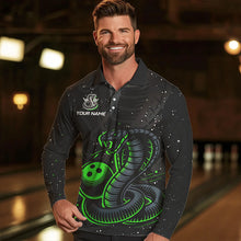 Load image into Gallery viewer, Black and Green Cobra Snake Bowling Polo, Quarter Zip Shirts For Men Custom Name Bowling Team Shirts NQS9655