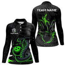 Load image into Gallery viewer, Black and Green Cobra Snake Bowling Polo, Quarter Zip Shirts For Women Custom Name Bowling Team Shirts NQS9655