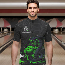 Load image into Gallery viewer, Black and Green Cobra Snake Bowling Polo, Quarter Zip Shirts For Men Custom Name Bowling Team Shirts NQS9655