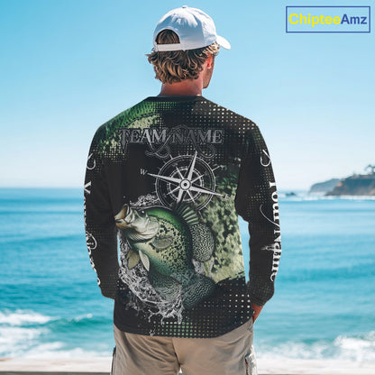 Custom Black and Green Crappie fishing scales compass Performance long sleeve Fishing Team Shirts NQS11727