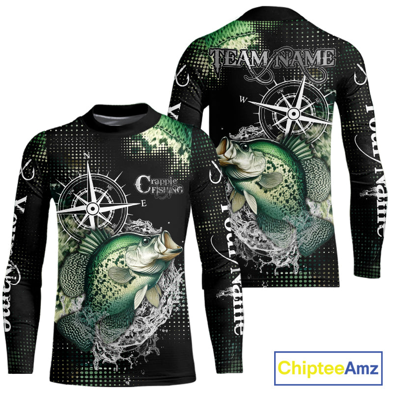 Custom Black and Green Crappie fishing scales compass Performance long sleeve Fishing Team Shirts NQS11727