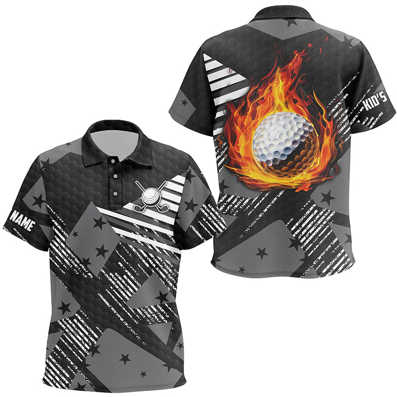 Black and white Pattern flame golf ball Kids Polo Shirt Custom Golf Shirts For Kid, Golfing Gifts NQS7443