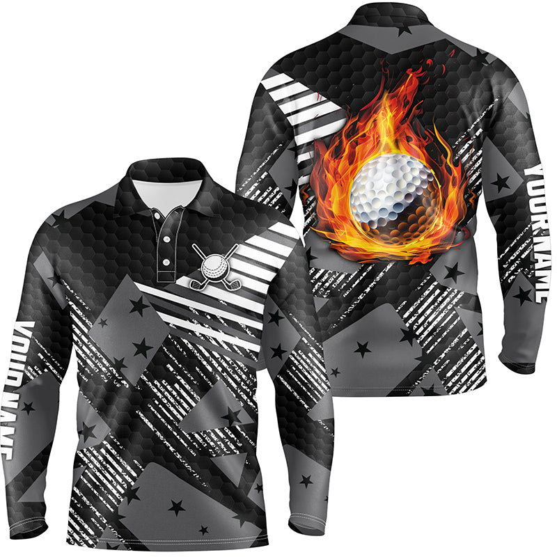 Black and white Pattern flame golf ball Mens Polo Shirt Custom Golf Shirts For Men, Golfing Gifts NQS7443