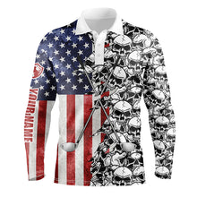 Load image into Gallery viewer, American flag Mens golf tops polo pattern skull golf clubs custom patriotic golf performance shirts NQS5692