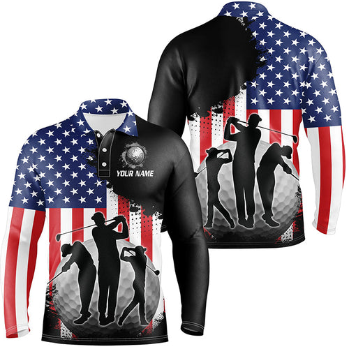 American Flag Mens golf polo shirts custom patriotic golf outfits for men, gifts for golf lovers NQS8020