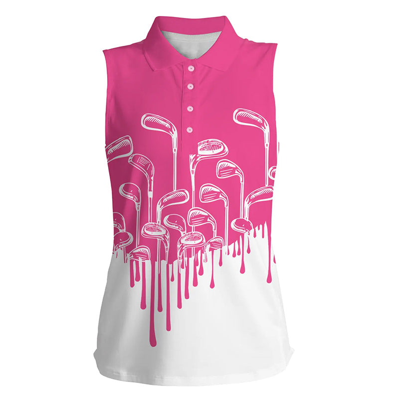 Pink white Women sleeveless polo shirt golf clubs golf clothing for women, golfer gifts for ladies NQS6113