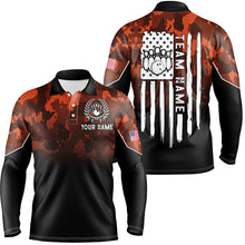 Load image into Gallery viewer, Mens bowling Polo, Quarter zip shirts Custom Orange camo American flag patriotic bowling team jerseys NQS8209