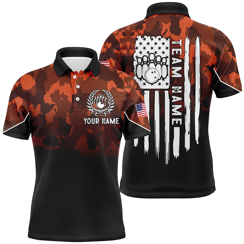 Mens bowling Polo, Quarter zip shirts Custom Orange camo American flag patriotic bowling team jerseys NQS8209