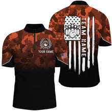 Load image into Gallery viewer, Mens bowling Polo, Quarter zip shirts Custom Orange camo American flag patriotic bowling team jerseys NQS8209