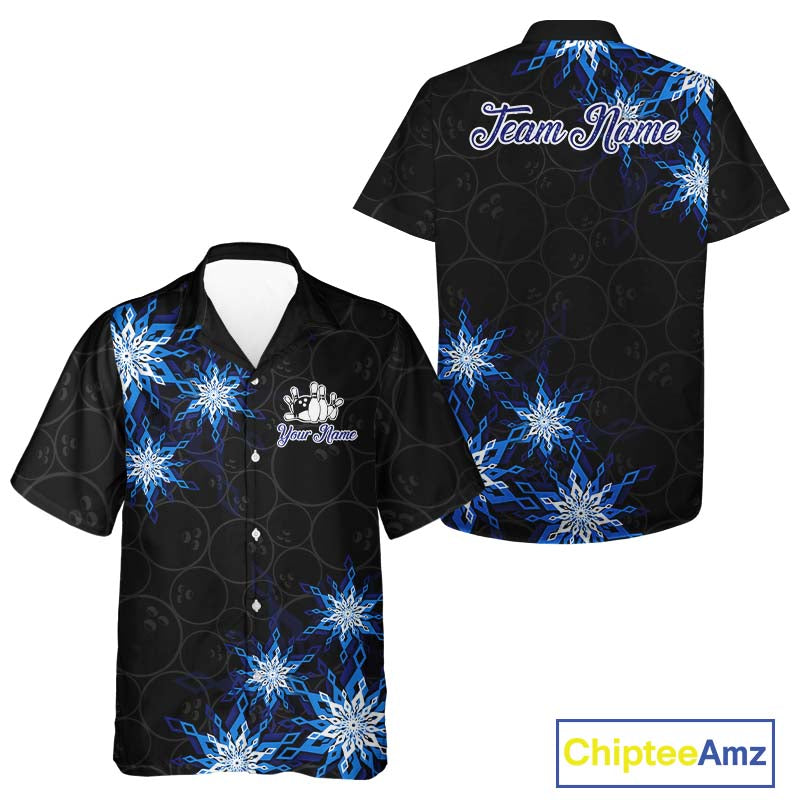 Blue snowflake black camo Christmas Hawaiian Bowling Shirt custom bowling team jersey, bowling gifts NQS11028