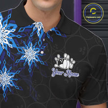 Load image into Gallery viewer, Blue snowflake black camo Christmas Bowling Shirts For Men custom bowling team jerseys, bowling gifts NQS11028