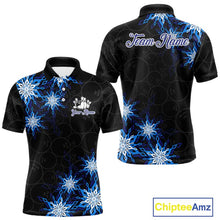 Load image into Gallery viewer, Blue snowflake black camo Christmas Bowling Shirts For Men custom bowling team jerseys, bowling gifts NQS11028
