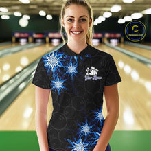 Load image into Gallery viewer, Blue snowflake black camo Christmas Bowling Shirt For Women custom bowling team jersey, bowling gifts NQS11028