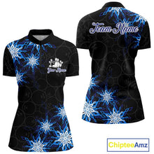 Load image into Gallery viewer, Blue snowflake black camo Christmas Bowling Shirt For Women custom bowling team jersey, bowling gifts NQS11028