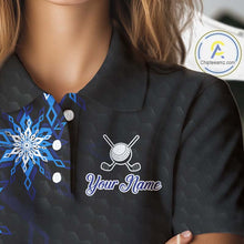 Load image into Gallery viewer, Blue snowflake black camo Christmas Women Golf Polo shirts custom ladies golf outfit, best golf gifts NQS11029