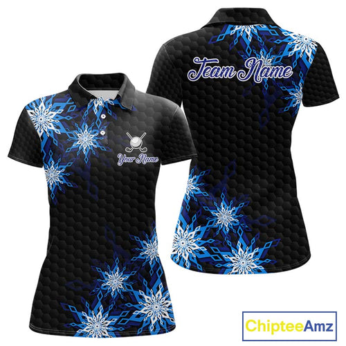 Blue snowflake black camo Christmas Women Golf Polo shirts custom ladies golf outfit, best golf gifts NQS11029