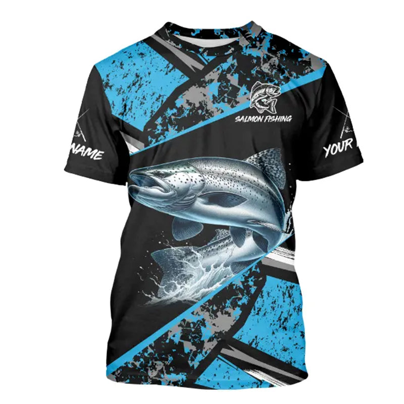 Chinook Salmon fishing Blue camo Long Sleeve Performance Fishing Shirt custom Salmon fishing jerseys NQS9347