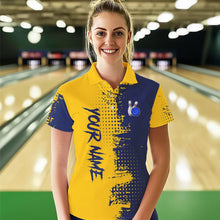 Load image into Gallery viewer, Blue and Yellow Bowling Polo, Quarter Zip shirts for Women Custom Bowling Team Jerseys NQS9354