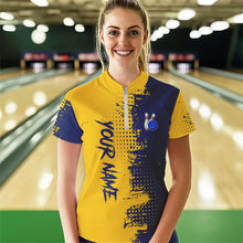 Load image into Gallery viewer, Blue and Yellow Bowling Polo, Quarter Zip shirts for Women Custom Bowling Team Jerseys NQS9354