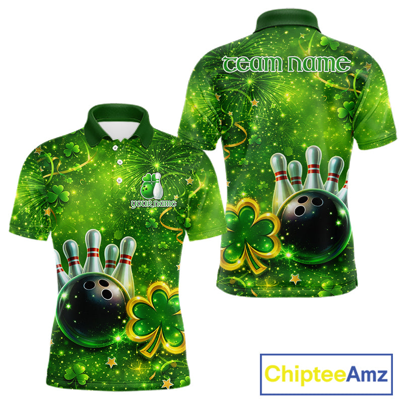 Happy St Patrick's Day Green and Gold Shamrock Bowling Shirts For Men Custom Team Bowling Jersey NQS11630