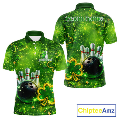 Happy St Patrick's Day Green and Gold Shamrock Bowling Shirts For Men Custom Team Bowling Jersey NQS11630