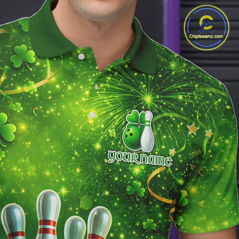 Happy St Patrick's Day Green and Gold Shamrock Bowling Shirts For Men Custom Team Bowling Jersey NQS11630