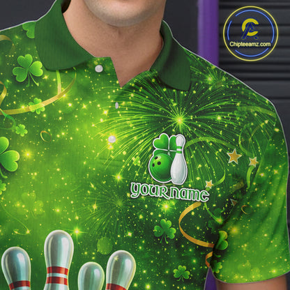 Happy St Patrick's Day Green and Gold Shamrock Bowling Shirts For Men Custom Team Bowling Jersey NQS11630