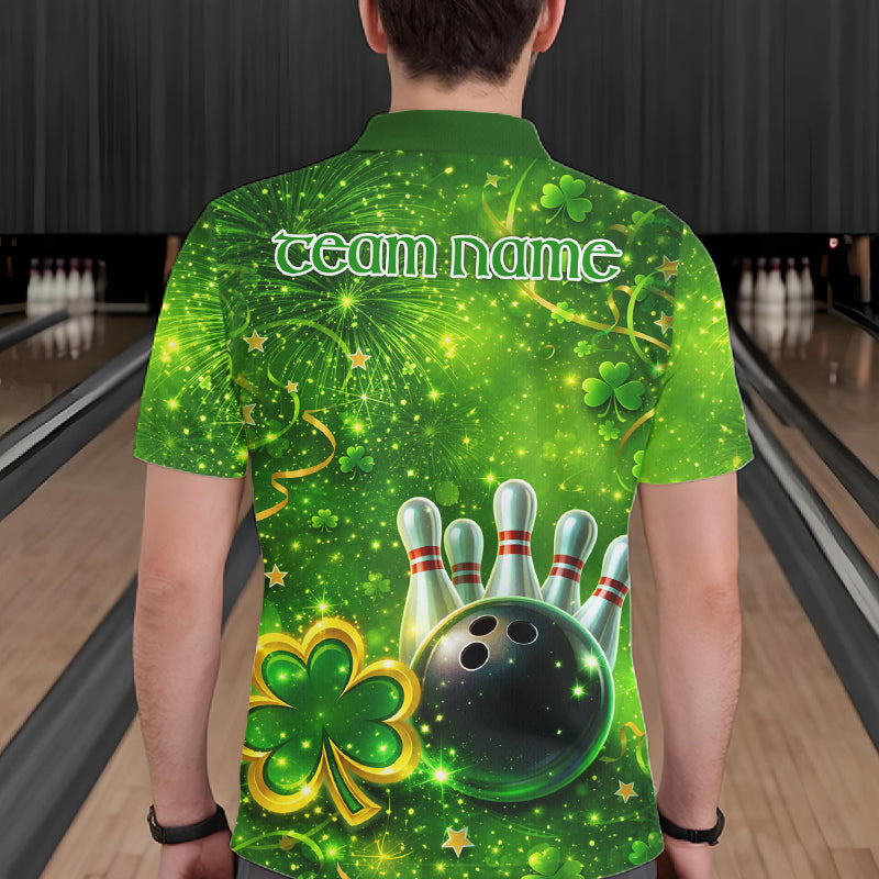 Happy St Patrick's Day Green and Gold Shamrock Bowling Shirts For Men Custom Team Bowling Jersey NQS11630
