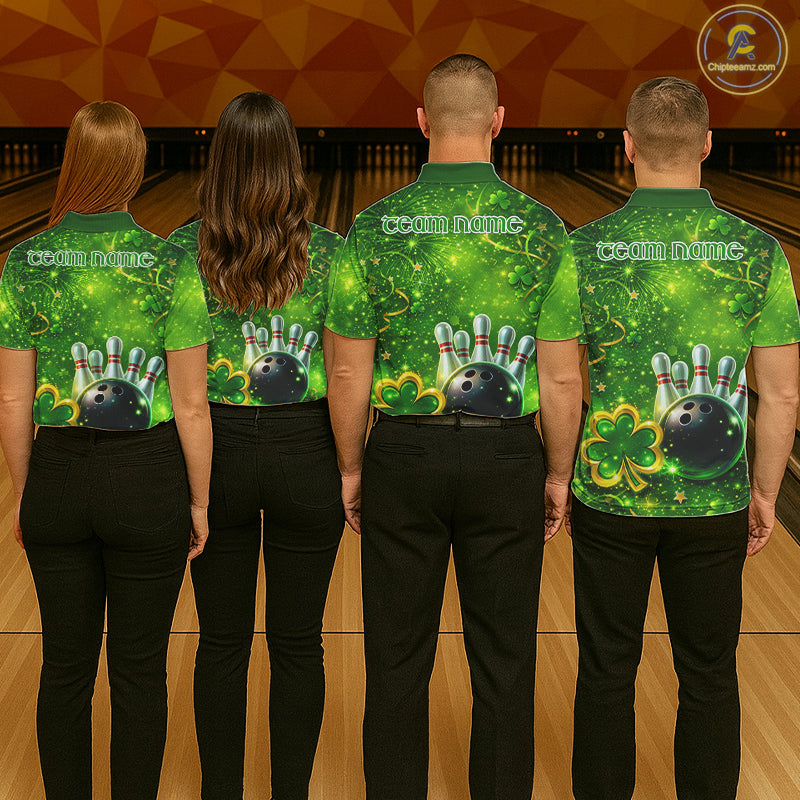 Happy St Patrick's Day Green and Gold Shamrock Bowling Shirts For Men Custom Team Bowling Jersey NQS11630