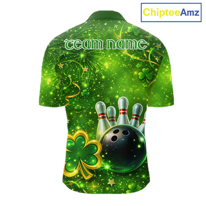 Happy St Patrick's Day Green and Gold Shamrock Bowling Shirts For Men Custom Team Bowling Jersey NQS11630