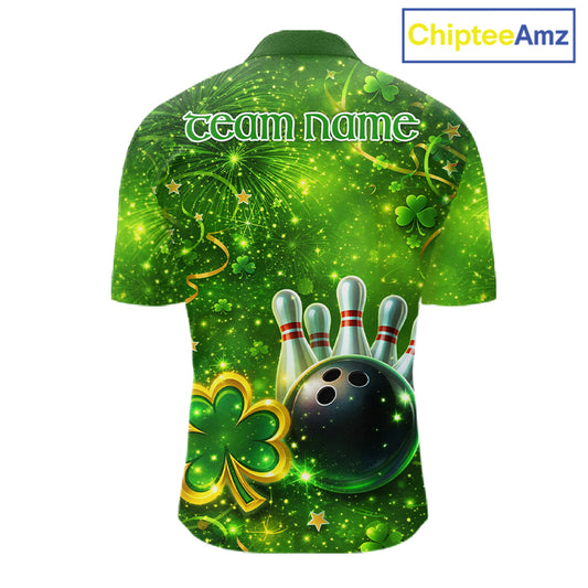 Happy St Patrick's Day Green and Gold Shamrock Bowling Shirts For Men Custom Team Bowling Jersey NQS11630