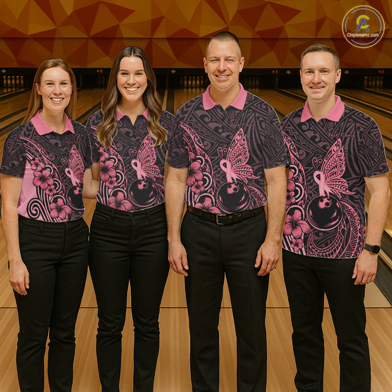 Black and Pink tropical tribal pattern butterfly Bowling Shirts For Women Custom Bowling Team Jerseys NQS11731