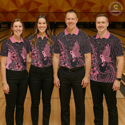 Black and Pink tropical tribal pattern butterfly Bowling Shirts For Women Custom Bowling Team Jerseys NQS11731