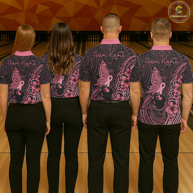 Black and Pink tropical tribal pattern butterfly Bowling Shirts For Women Custom Bowling Team Jerseys NQS11731