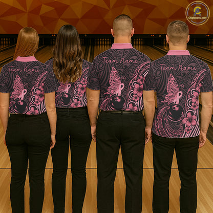 Black and Pink tropical tribal pattern butterfly Bowling Shirts For Women Custom Bowling Team Jerseys NQS11731