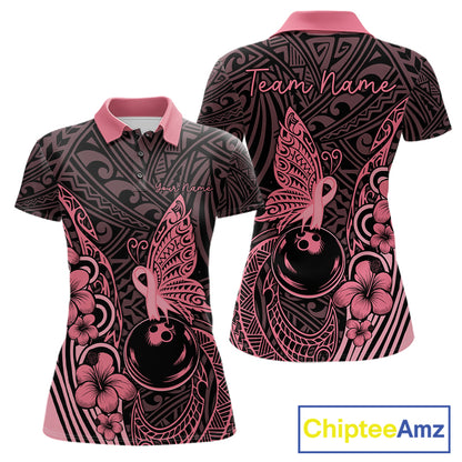 Black and Pink tropical tribal pattern butterfly Bowling Shirts For Women Custom Bowling Team Jerseys NQS11731