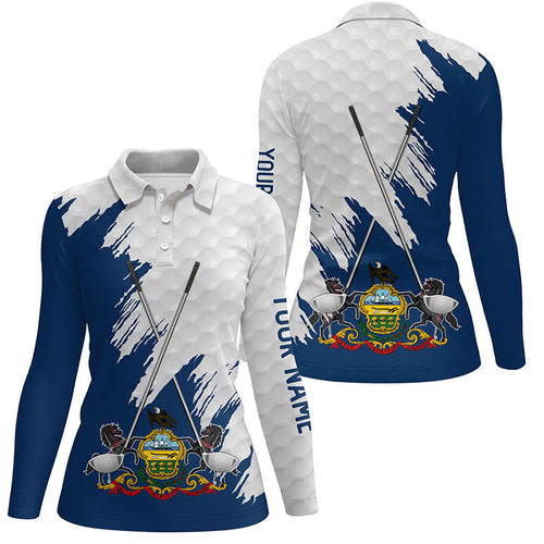 Pennsylvania flag golf clubs patriotic custom white Womens golf polo shirts, team ladies golf tops NQS7604