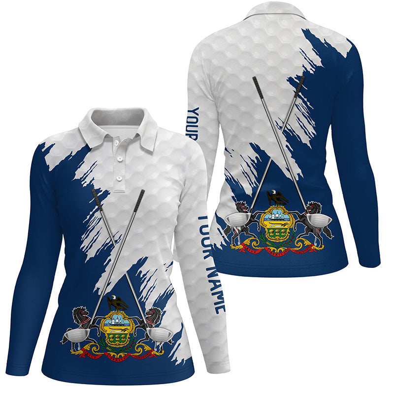 Pennsylvania flag golf clubs patriotic custom white Womens golf polo shirts, team ladies golf tops NQS7604