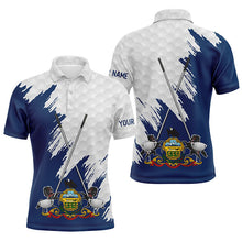 Load image into Gallery viewer, Pennsylvania flag golf clubs patriotic custom name white Mens golf polo shirts, team mens golf tops NQS7604