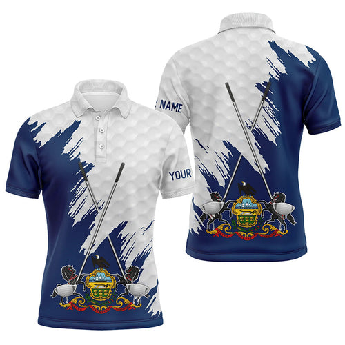 Pennsylvania flag golf clubs patriotic custom name white Mens golf polo shirts, team mens golf tops NQS7604