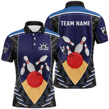 Load image into Gallery viewer, Blue Bowling Polo, Quarter Zip shirts for men custom retro bowling ball and pins team bowling jerseys NQS7796