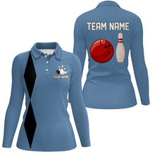 Load image into Gallery viewer, Personalized Retro Bowling Polo, Quarter Zip Shirts For Women custom vintage bowling team jersey| Blue NQS7803